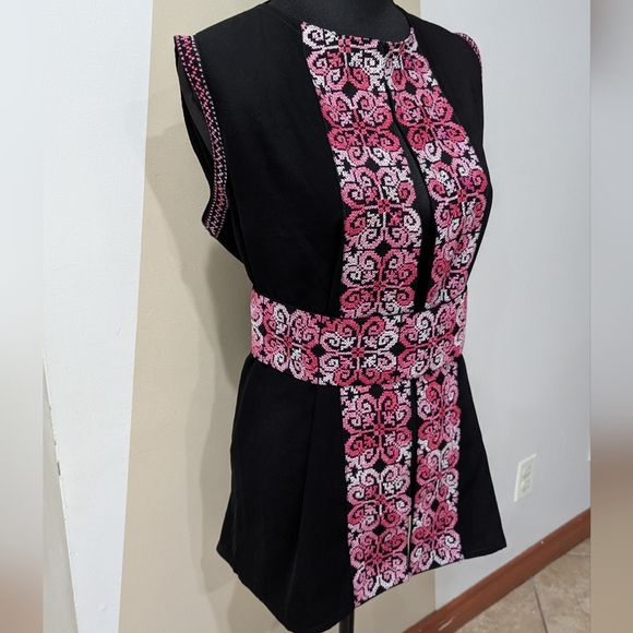 Palestinian Embroidered Pink And Black Open Vest With Belt NWOT - Picture 2 of 9